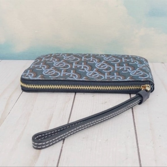 NWT Coach Corner Zip Wristlet Navy Blue Monogram - Picture 4 of 10